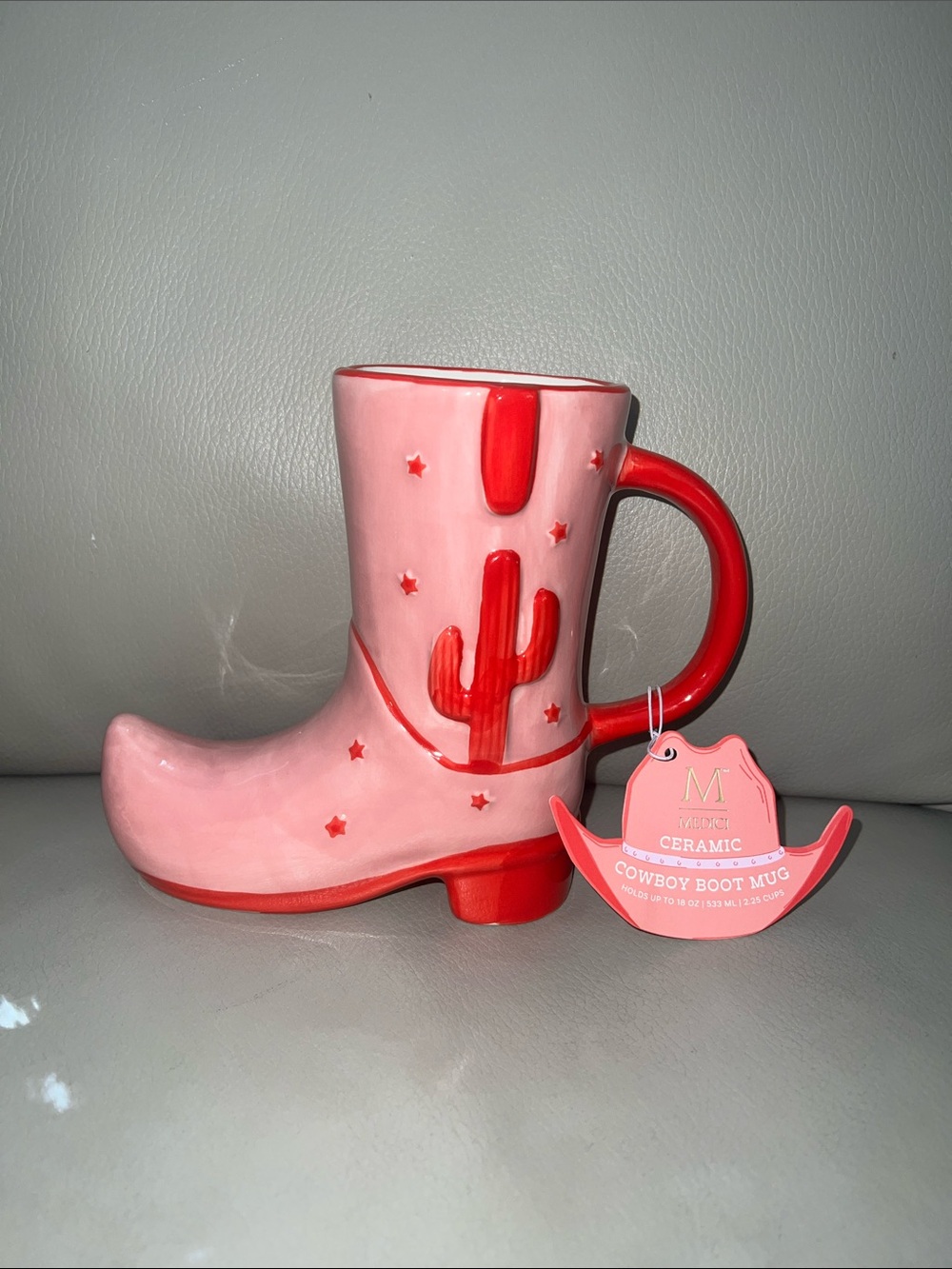 Pink Cowboy Boot Mug with Red Trim - Ceramic Drinkware